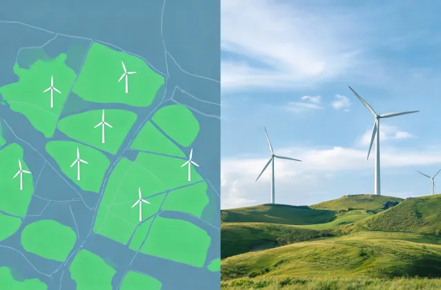 Wind turbines and regional project planning map